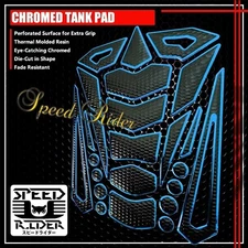 24PC 3D CUSTOMIZABLE TANK PAD PROTECTOR GUARD  STICKER BLACK/CHROMED BLUE EDGE