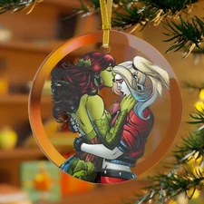 Harley Quinn Poison Ivy Tearful Kiss Glass Sun Catcher Ornament