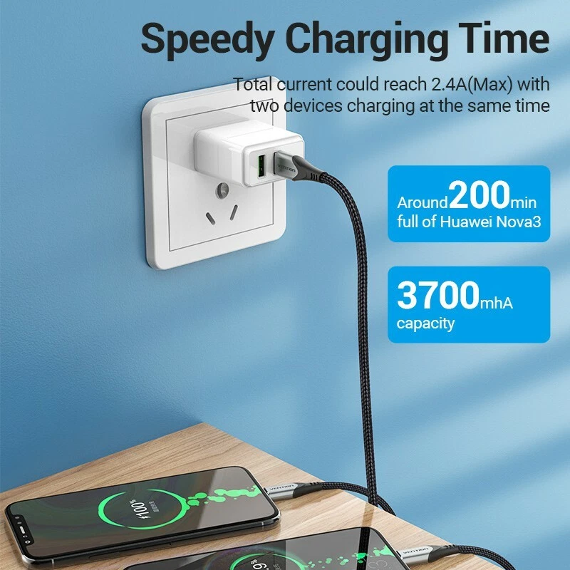 USB C Cable USB to Type C Male to Male 2 in 1 Fast Charging Cable for Samsung - Image 4 of 4