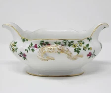 Antique T&V Limoges GRAVY BOAT 2 Handle Pink Yellow Flowers Tressemann & Vogt 