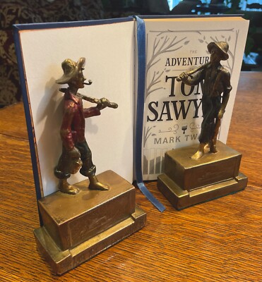 Antique Mark Twain s Riverboat Rapscallions Tom&Huck Armor Bronze Clad Bookends