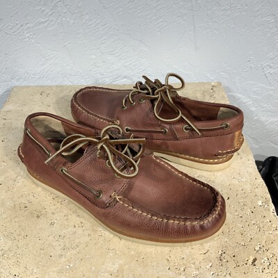 Frye Mens Leather Sully Boat Shoes Distressed Brown Tie Size - Main Image