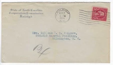 1925-POSTAL HISTORY COVER-STATE OF NORTH CAROLINA-CORPORATION COMMISSION-RALEIGH