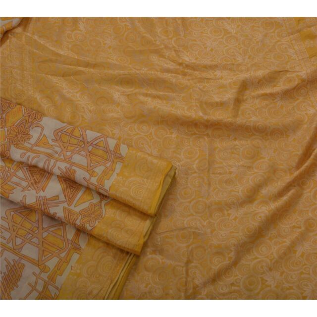 Sanskriti Vintage Sarees 100% Pure Silk Woven Craft Fabric White 5Yd Sari