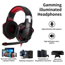 Gaming Headset With Microphone Headphone Red LED For PC Laptop PS4 PS5 Xbox One