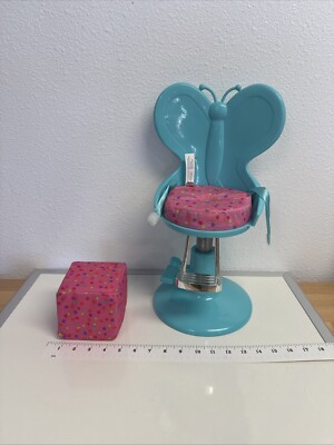 My Life 18'' Doll Salon Chair Teal Matching Ottoman Pink Polka Dots Toy Furniture