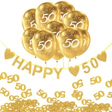 50. Geburtstag Goldene Hochzeit Deko Set - Girlande + Luftballons + Konfetti