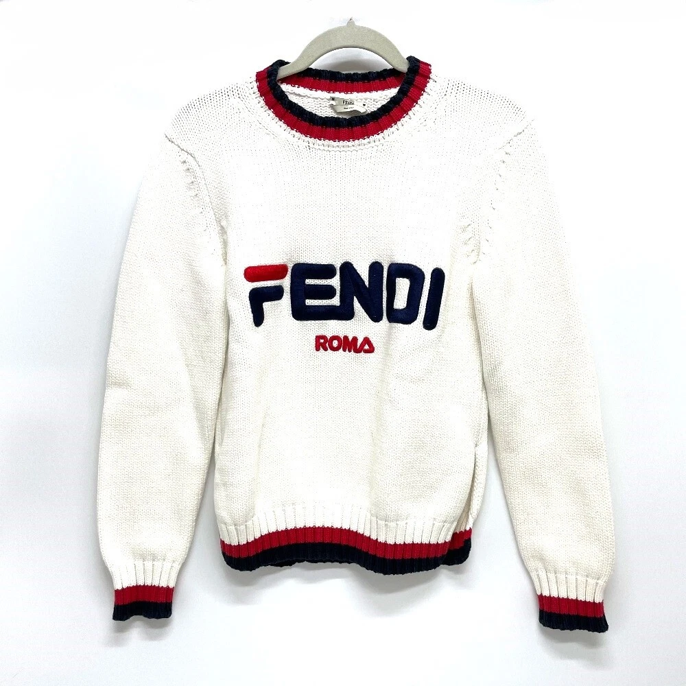 artillerie Ziek persoon avontuur FENDI FAE137 Logo Pullover Knit Fila Collaboration Sweater knit cotton  White | eBay