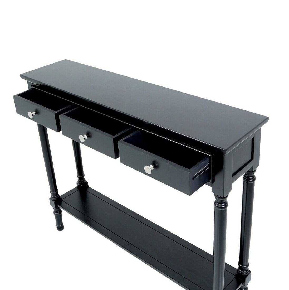 Black Chic Wooden 3 Drawer Console Dressing Table Slim Entry Hallway