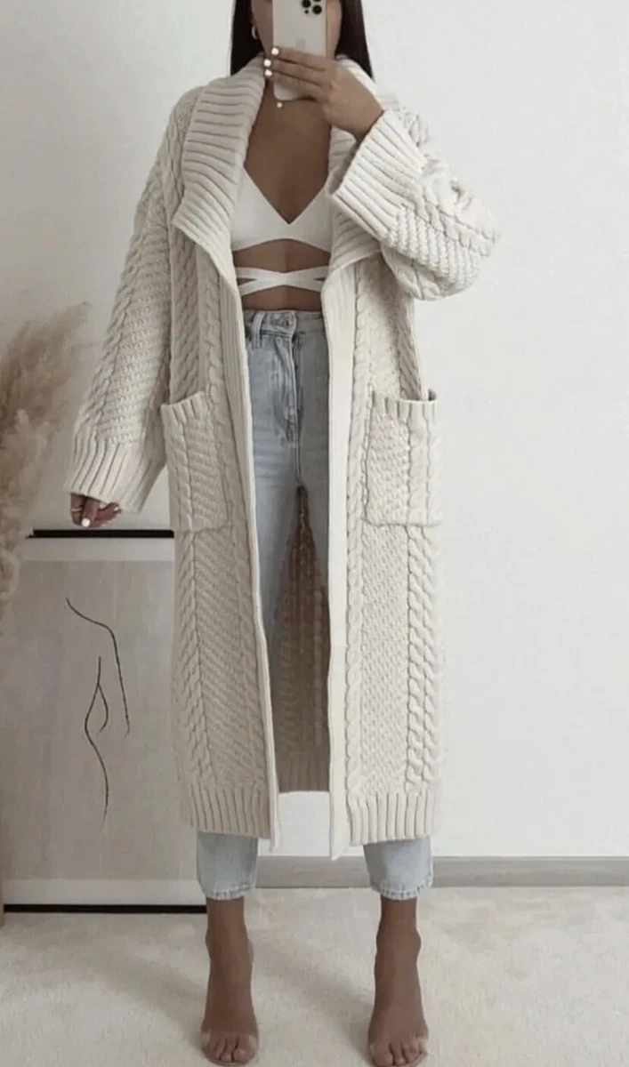 Zara contrasting cable knit clearance coat