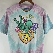 Vintage 90's 1997 Liquid Blue Alien Come In Peace Rare T Shirt Tie Dye Size M 