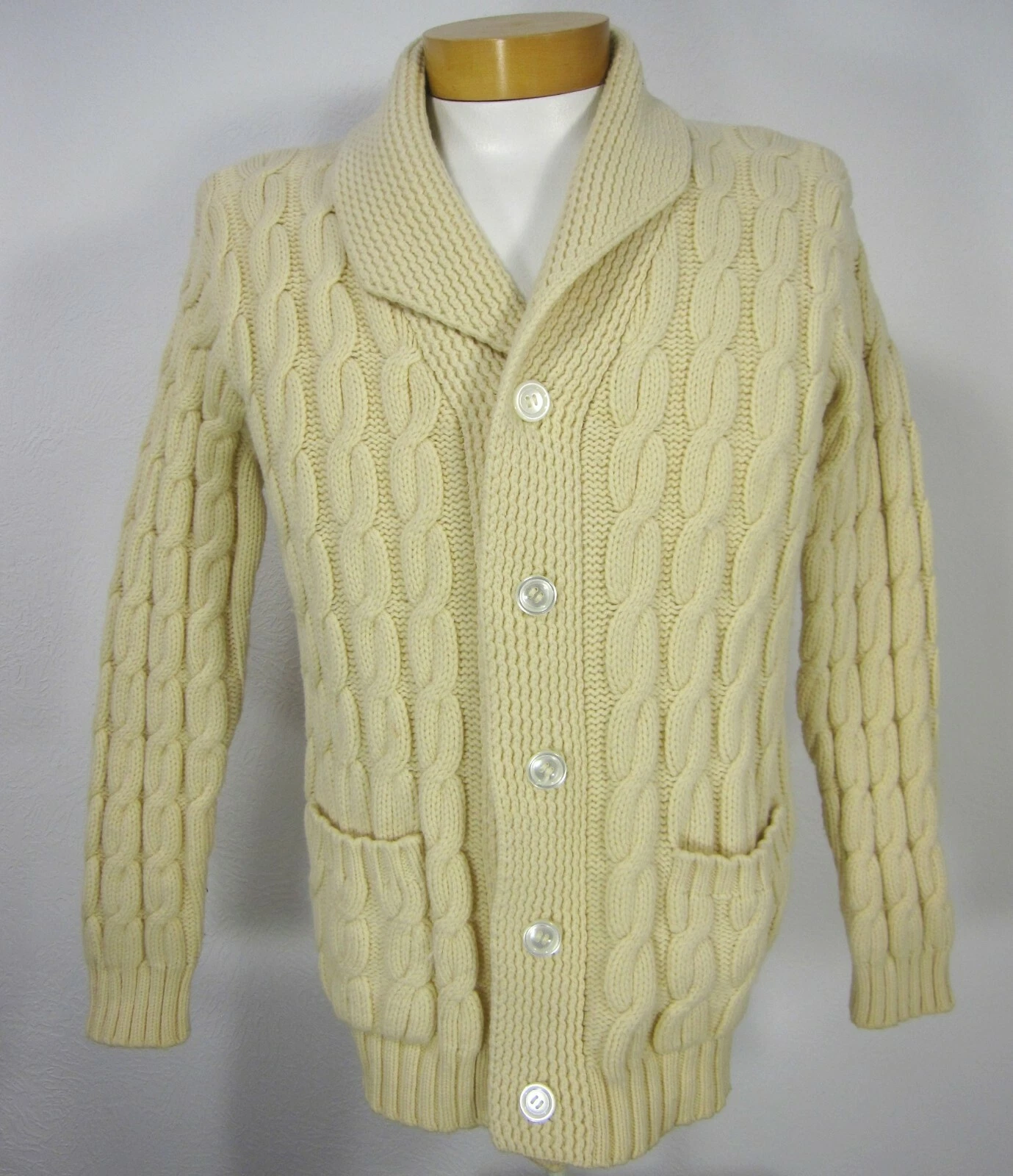 Fundamentals Quality Forever Shawl Cardigan SWEATER 100% Wool M Medium Cabled