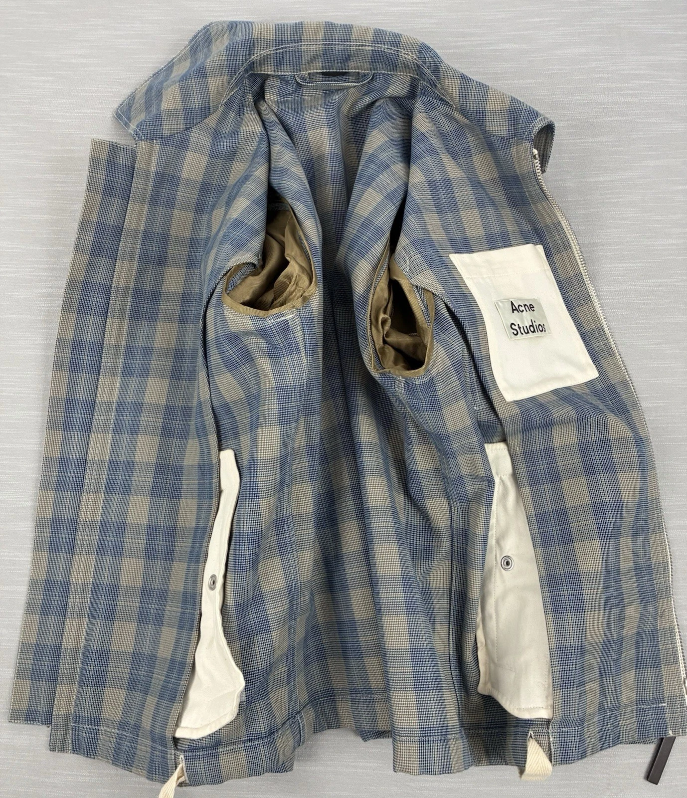 Acne Studios Plaid Jacket Blue & Taupe Two-Way Zipper Size 48 - product detail image 7