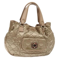 Christian Dior Canage Hand Bag Nylon Beige Gold Auth bs28087