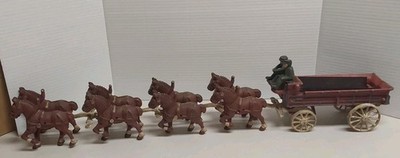 Vintage Cast Iron Horse Drawn Beer Wagon with 2 Drivers and 8 Clydesdales