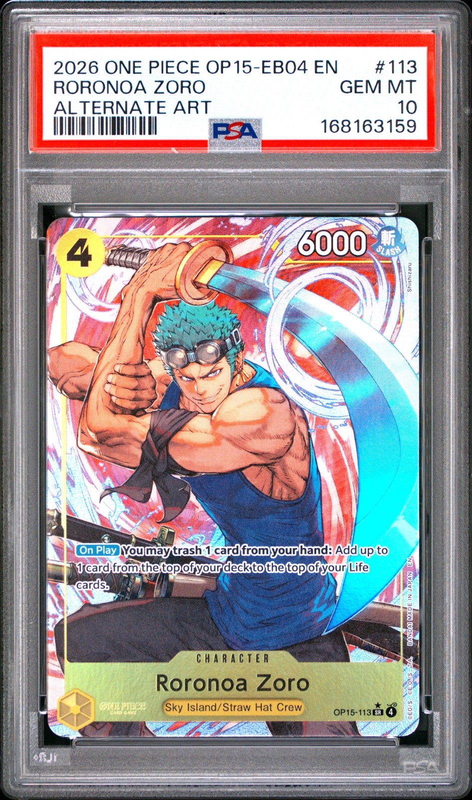 One Piece Roronoa Zoro Alternate Art EB04 OP15-113 PSA 10 Gem Mint