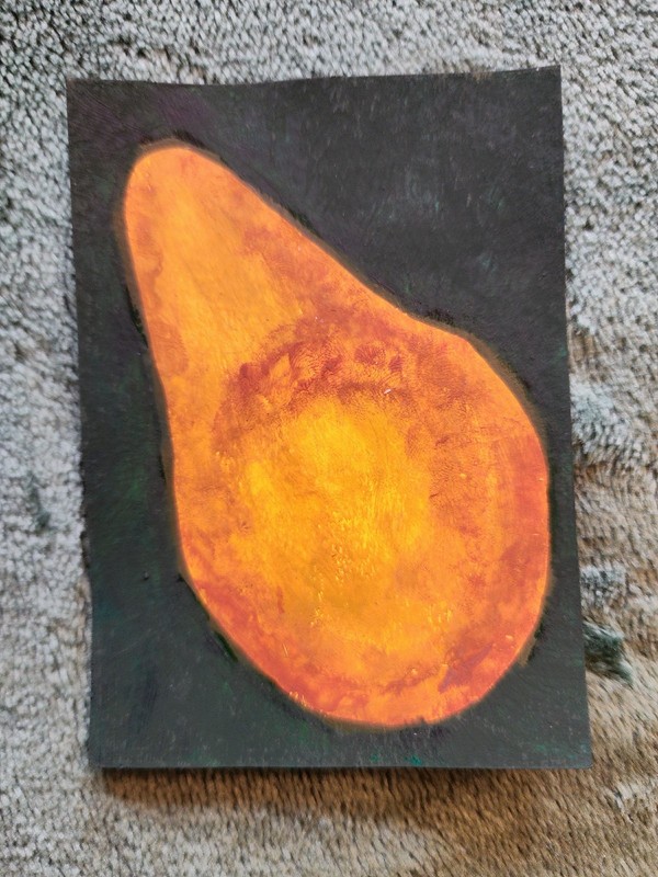 ACEO Original Abstract Acrylic Painting of a Pear Fruit by Kiva