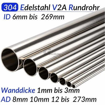 304 Edelstahl Rohr Rundrohr Stahlrohr Geländerrohr Durchmesser 8-325mm L=200mm - Bild 1 von 4