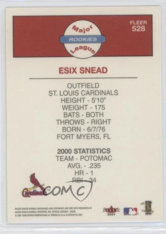 2001 Fleer Platinum Esix Snead #528 Rookie RC - Image 2 of 2