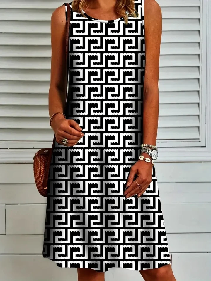 Vestido Geométrico - Regular Talla Grande 8/10 - Elegante en Blanco y Negro ✨ENVÍO GRATUITO Foto 4 de 4