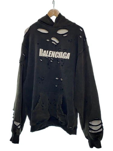 FELPA CON CAPPUCCIO BALENCIAGA 22SS DISTRUTTA XXS Nera MT04 659403 TKVB6 1070 Usata