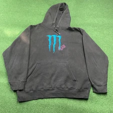 Vintage Monster Energy Hoodie Mens XL Black 90S Y2K Fox Racing Sweatshirt