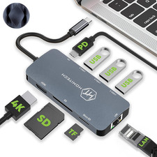 HUB USB C 8 In 1 con 3 USB 3.2 10 Gbps,Adattatore USB C HDMI 4K,Ethernet Lan,SD,