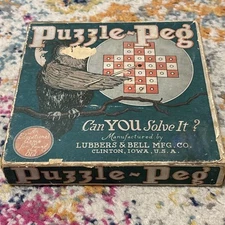 Vintage 1929 Puzzle-Peg Game Educational Challenge by Lubbers & Bell Missing 1