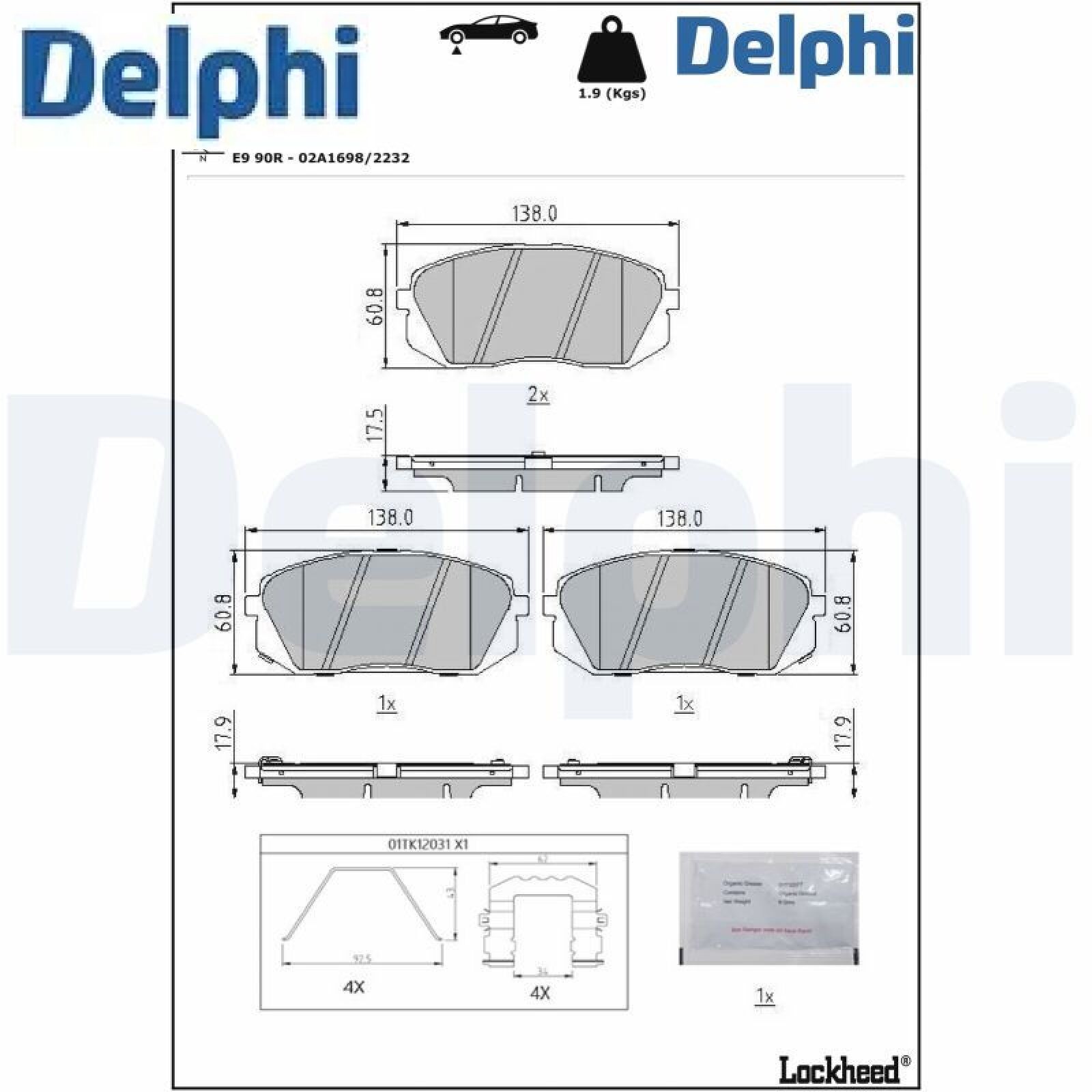 Delphi LP5044EV Bremsbelagsatz für Scheibenbremse Bremsbelagsatz