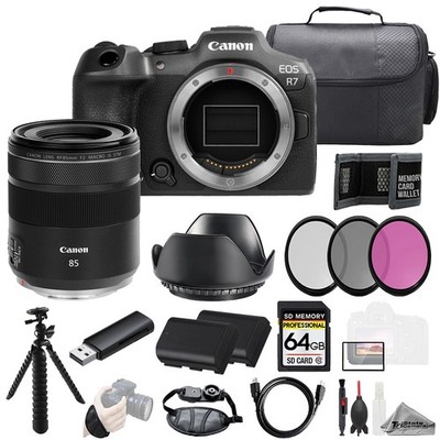 Canon EOS R7 + RF 85mm f/2 Macro IS STM Lens +64GB +Ext Bat+ 3 PC Filter- Kit