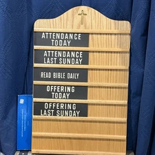 Vintage CHURCH Sign Wood Board Register Of Attendance Offering & Unitype Pieces
