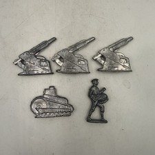 Set of 5 Vintage Cast Lead Metal Soldier, Cannon, Tank For Display Only