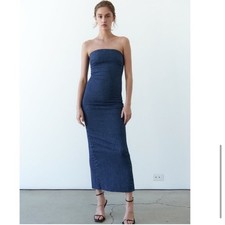 NEW Zara The Fitted Denim Dress in Medium Blue Size Small Blogger Favorite NWT