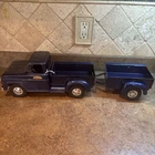 Vintage Tonka Toys Dark Blue Side Step Pressed Steel Ford Pickup Truck W/trailer