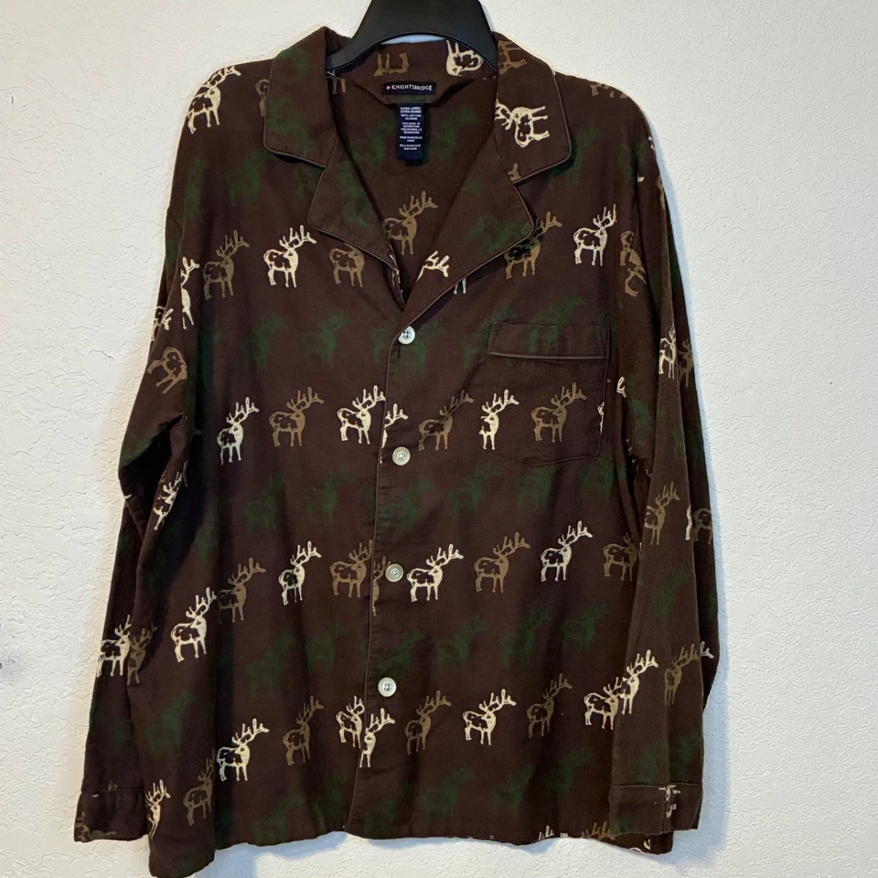 Juego de pijama de Navidad Knightsbridge marrón reno franela XL para hombre Foto 3 de 4