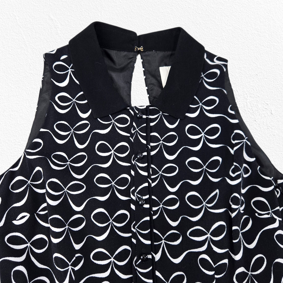 Kate Spade Mackenna Black White Bow Print Dress Size 0 Sleeveless A-Line Dress View 3