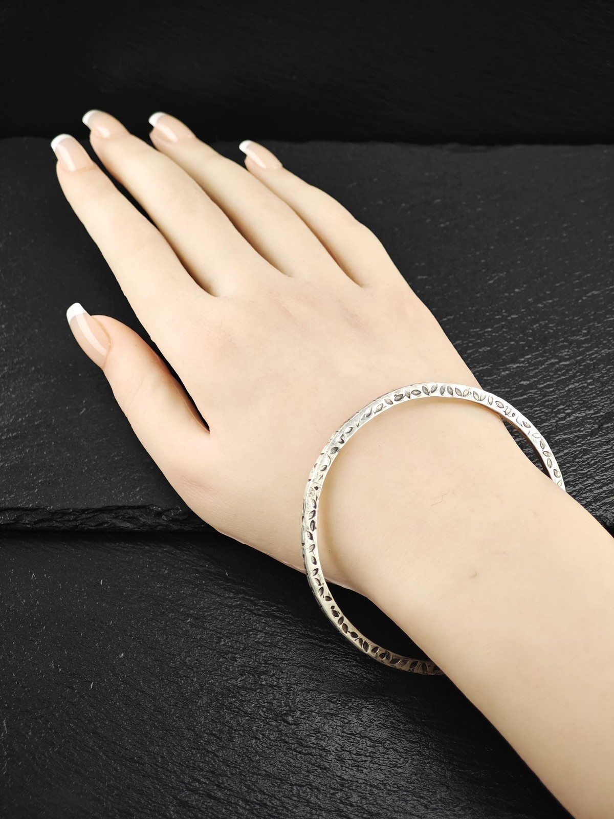 Stackable Foreign Brutalist Bangle Sterling Silve… - image 2