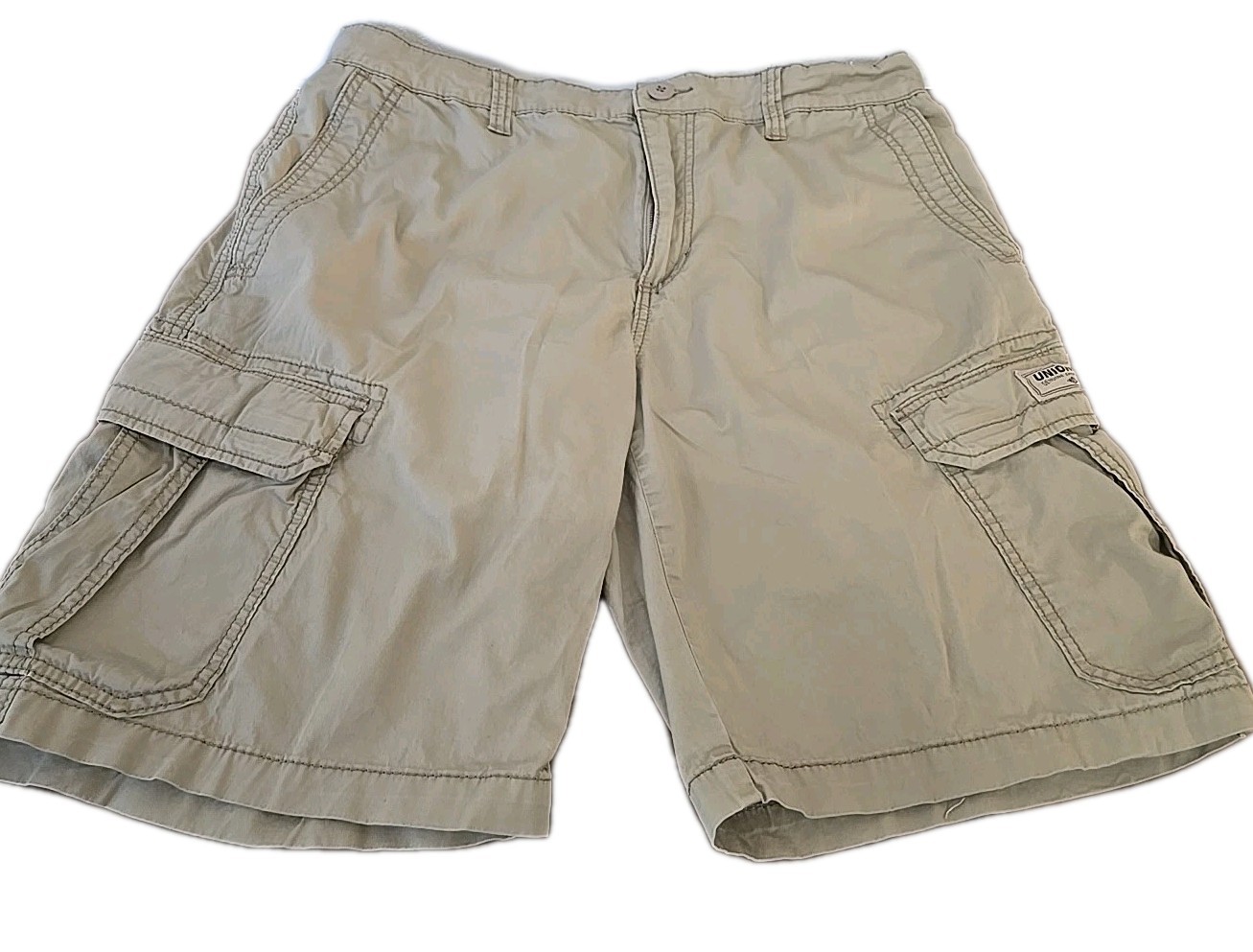 Unionbay Cargo Shorts 36 Khaki Flat Front Pockets Casual Skate Vtg Y2K Baggy