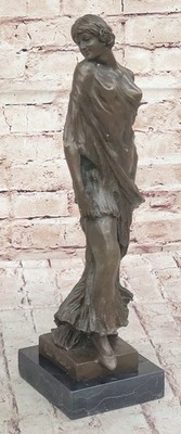 SIGNED BRONZE STATUE ART DECO HIGHLY DETAILED HANDCRAFTED SCULPTURE ON MARBLE BY