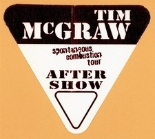 Tim McGraw 1996 w/ Faith Hill Concert Tour After Show Backstage Pass 
