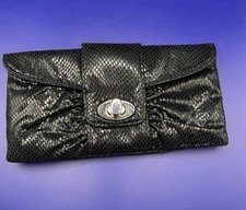 Black Faux Snakeskin Clutch Evening Bag Detachable Silver Chain Strap