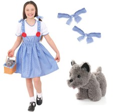 GIRLS DOROTHY COSTUME AND DOG SOFT TOY WORLD BOOK DAY FANCY DRESS KIDS CHARACTER