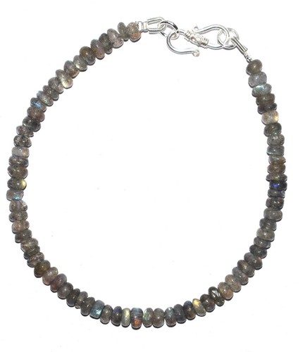 925 Fine Silver Labradorite Gemstone 5-5.5 mm Round Beads 8" Strand Bracelet UJ8 - Picture 4 of 5