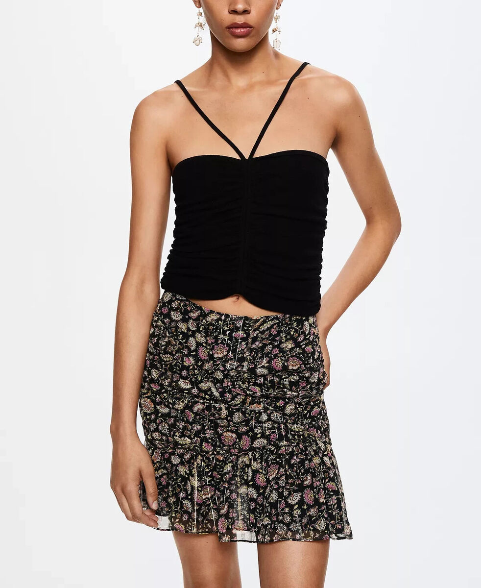 MNG by Mango Women's Size M Floral Ruffled Lurex Mini Skirt MNG by Mango Women's Size M Floral Ruffled Lurex Mini Skirt