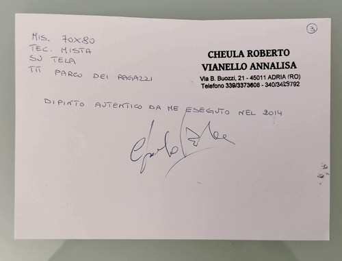 TECNICA MISTA SU TELA 70X80 CON CERTIFICATO - CHEULA ROBERTO - PARCO DEI RAGAZZI - Foto 4 di 4