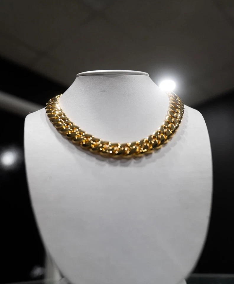 Cadenas de Titanio Chapada en Oro 14K Para Hombre Cadena Cubana Joyería 8-12 MM Foto 2 de 4