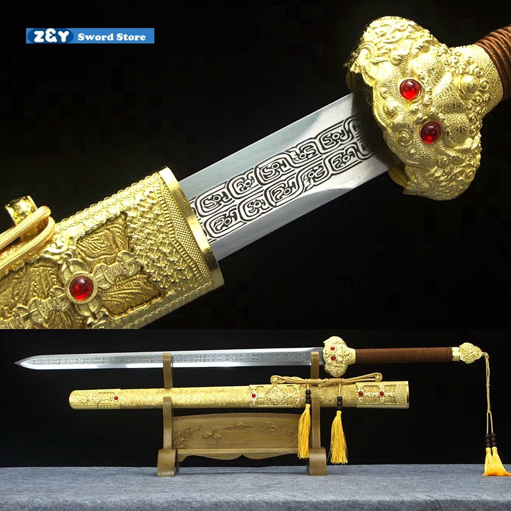 ARMS4 ゴールド剣 3本セット 約80cm Golden Tai Chi JIan Chinese WUSHU Battle Sword Sharp Manganese