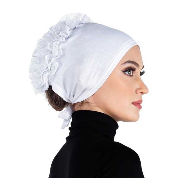 Hijab Undercap Volumizer Bonnet with ties & Tulle Flower Hijab