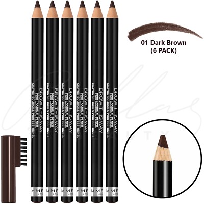 RIMMEL Professional Eyebrow Pencil With Brush Comb - Dark Brown *NEW* *6 PACK*