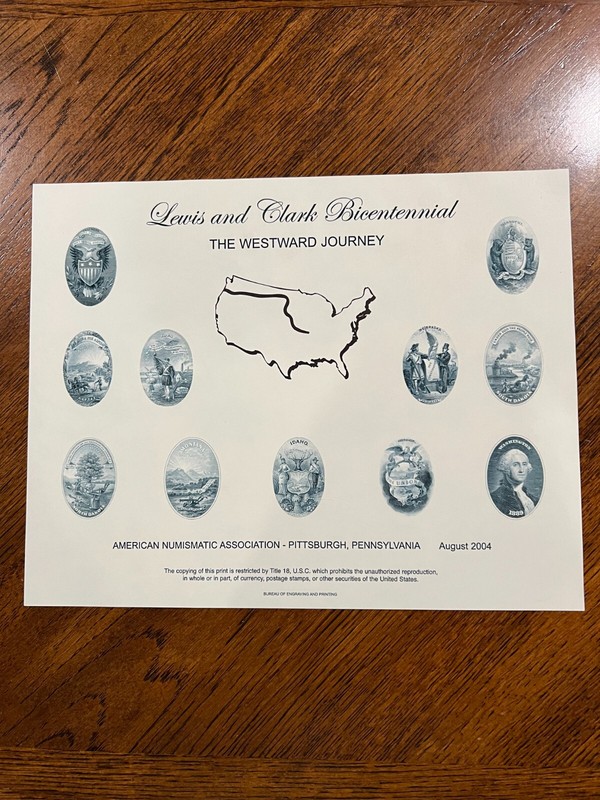 BEP Intaglio Print Souvenir Card B272 Mint Card - 11 State Seals Lewis & Clark